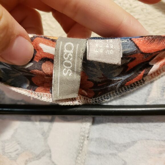 ASOS DESIGN Red Mini Dress Mixed Floral Print Lace Blouson Sleeve Womens Size 14 - Picture 10 of 11